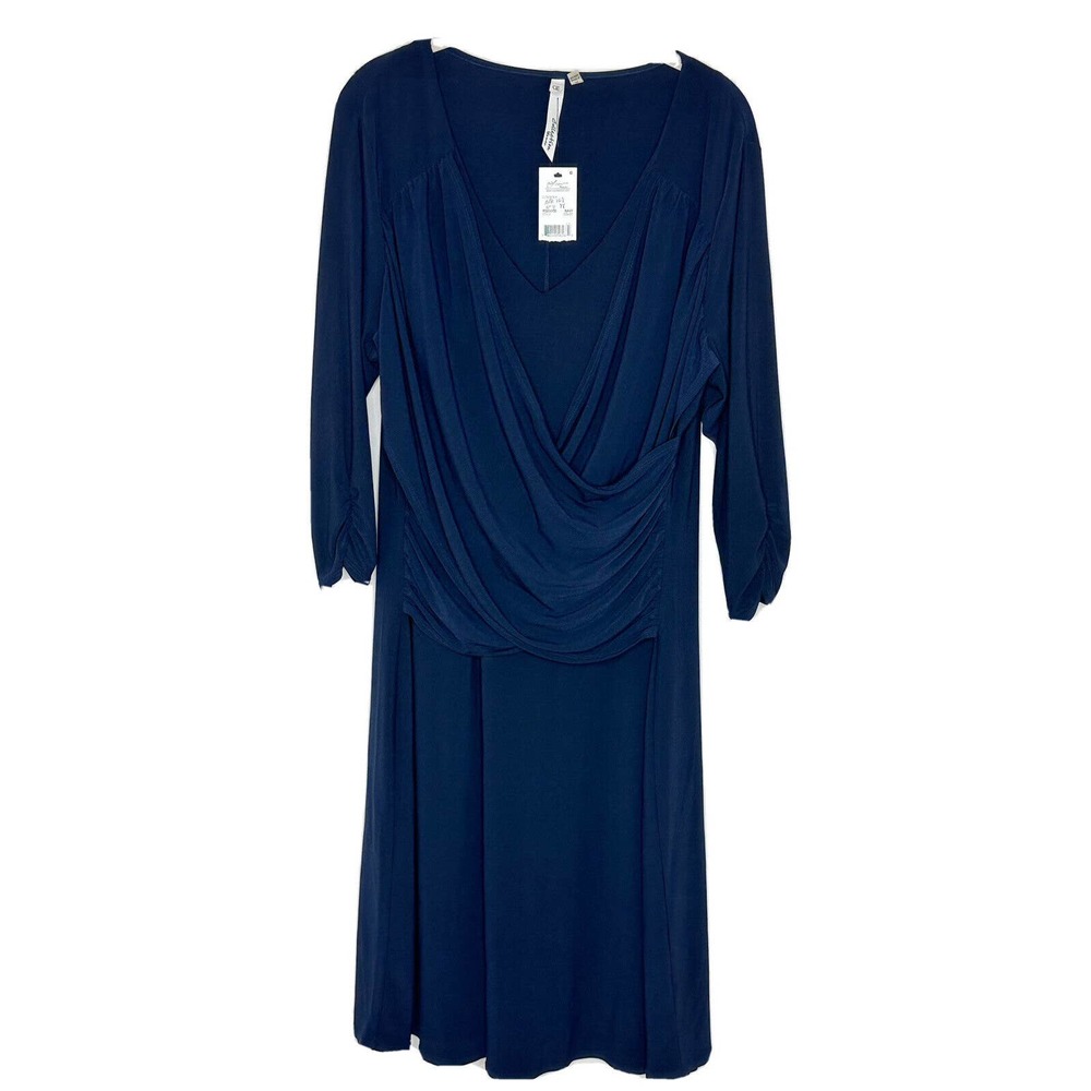 NY Collection Woman nwt sz 1X navy office dress empire waist 3/4 sleeves comfy